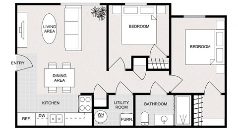Floor plan for 2 beds, 1 bath, 750 sqft